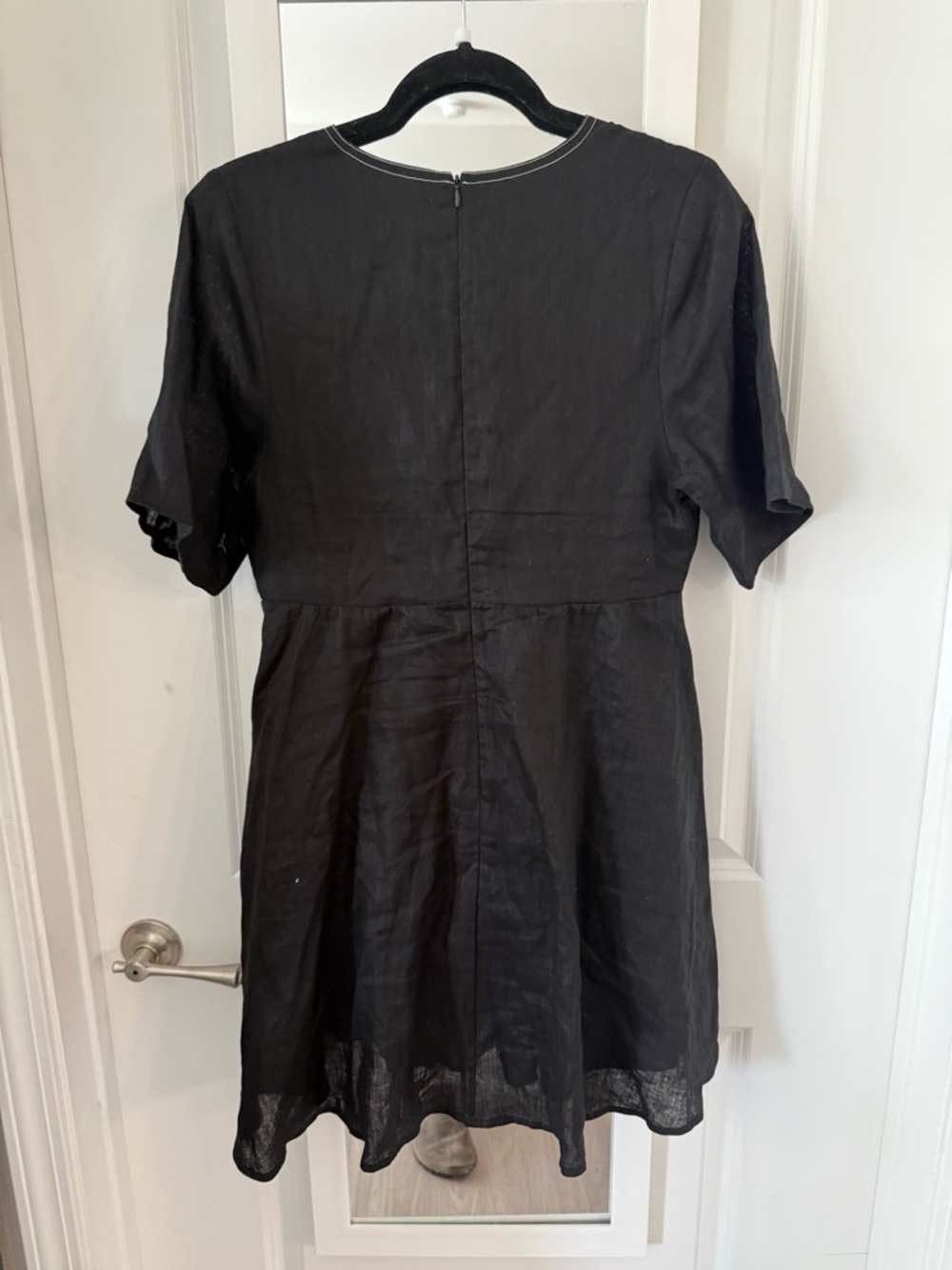 DISSH Black Linen Mini Dress V-Neck Short Sleeve Flowy Size US 6 - Picture 5 of 5